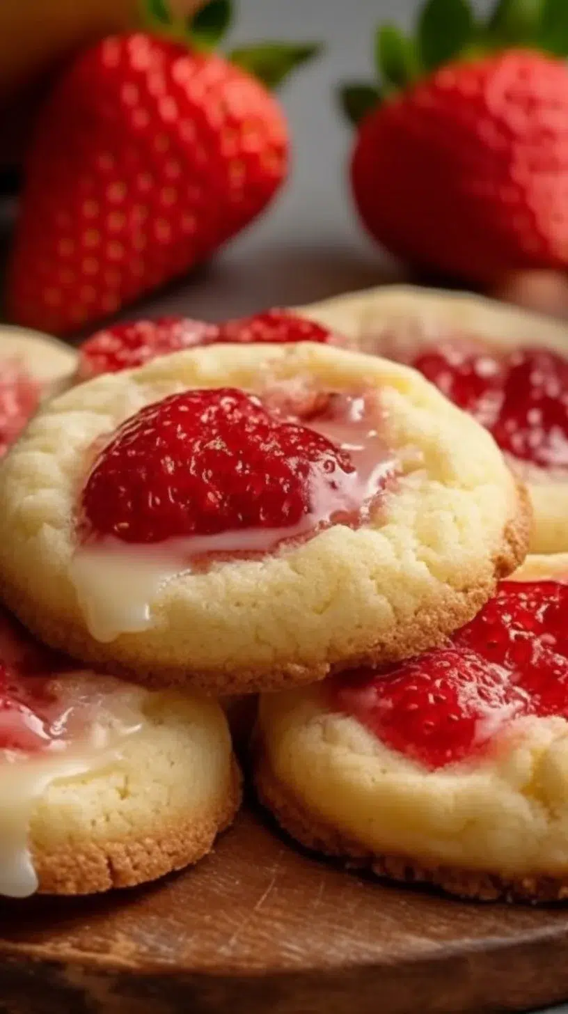 Delicious strawberry cheesecake cookies with fruity toppings