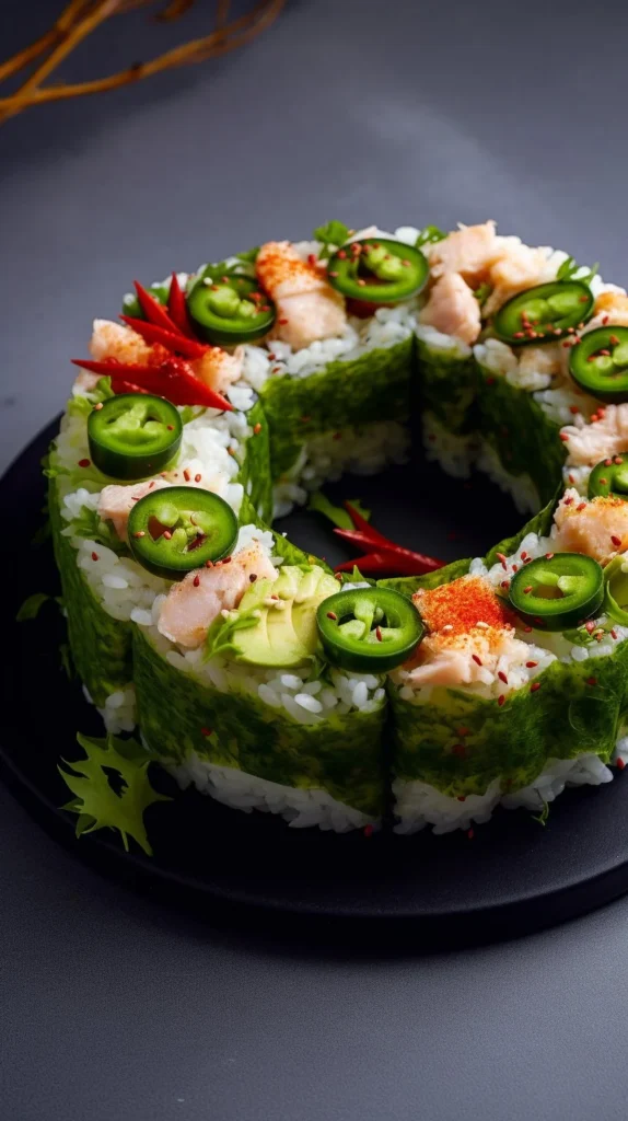 Delicious Sushi Bundt Cake with colorful ingredients and decorative presentation