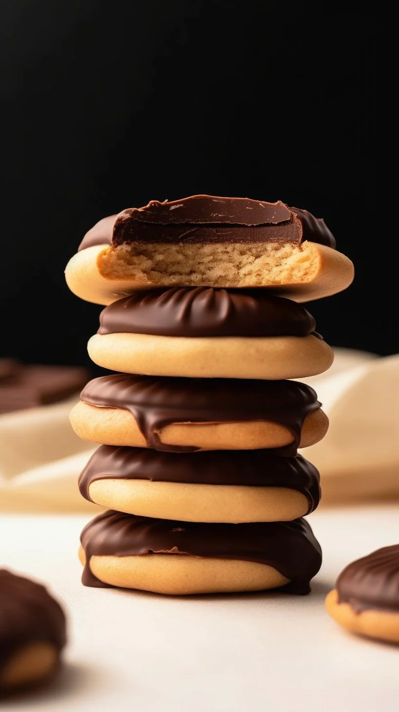Homemade Tagalong Cookies with peanut butter filling and chocolate coating