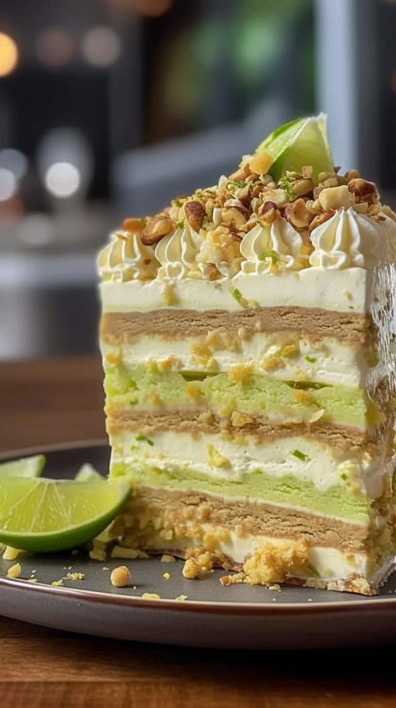 Triple Decker Key Lime Pie with creamy layers and zesty lime topping