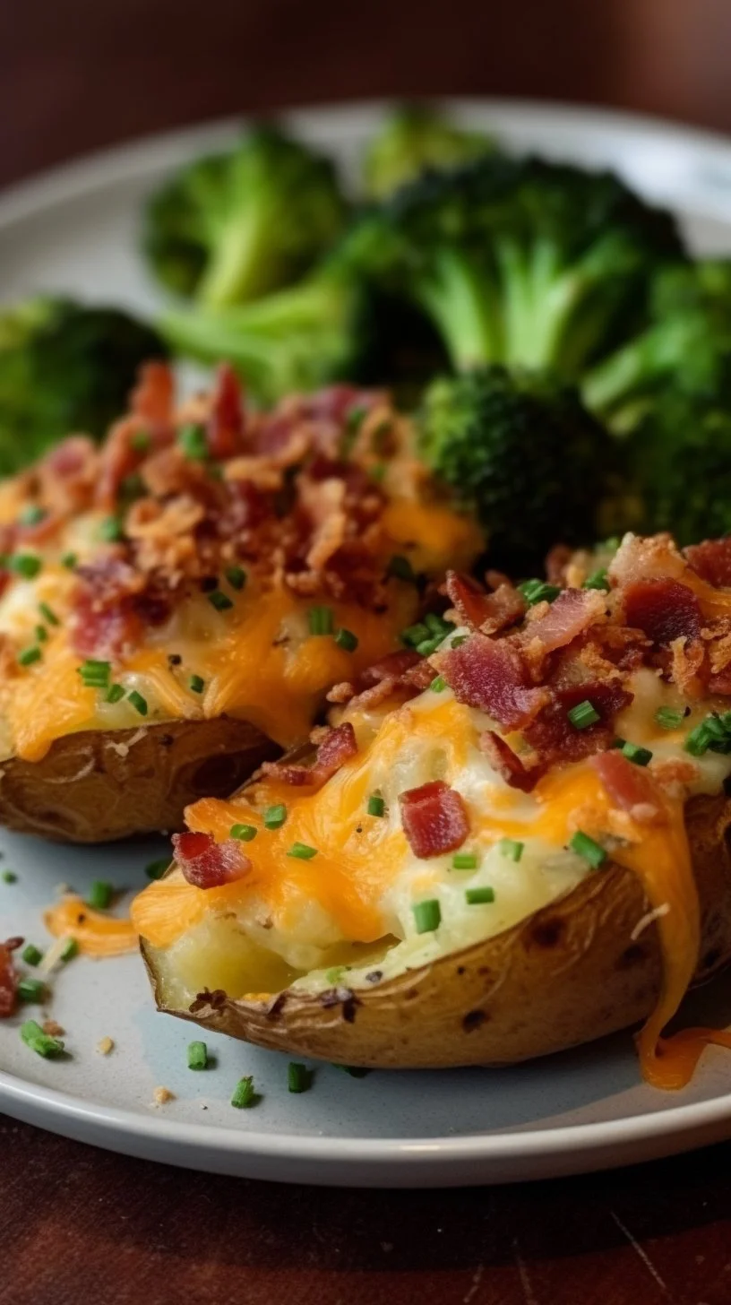 Delicious Twice Baked Potatoes topped with cheese and herbs