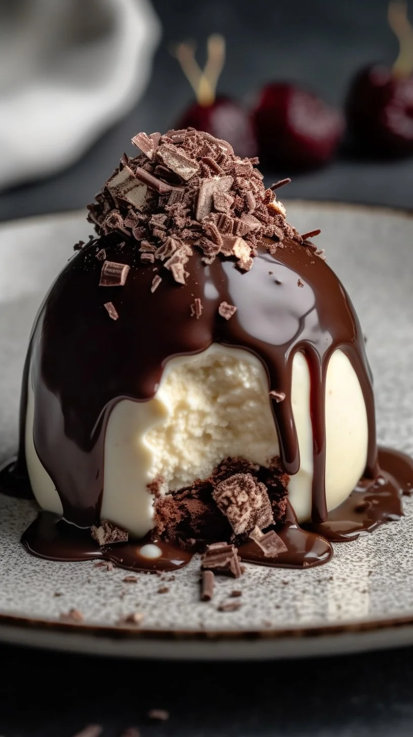 Decadent Italian Tartufo dessert featuring rich chocolate and cherry flavors.