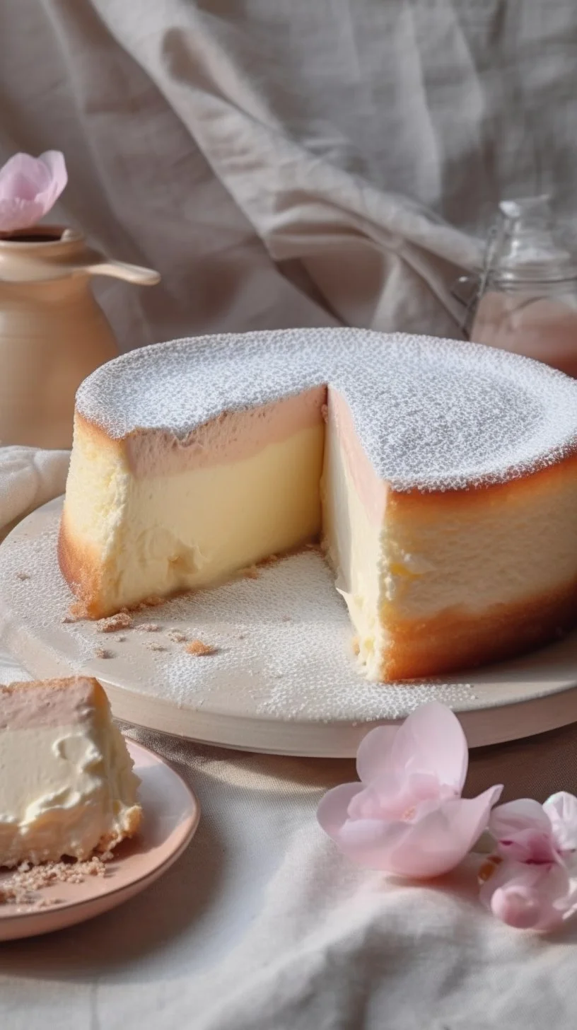Slice of Vanilla Magic Custard Cake with creamy layers