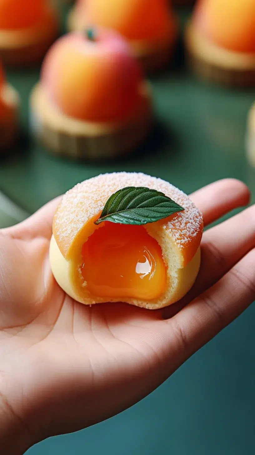 Plate of whimsical peach cookies decorated with peach slices