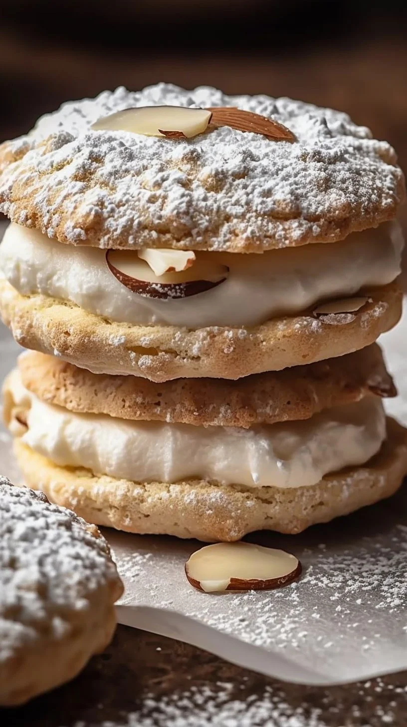 Almond Dacquoise Cream Clouds dessert with layers of almond meringue and cream.