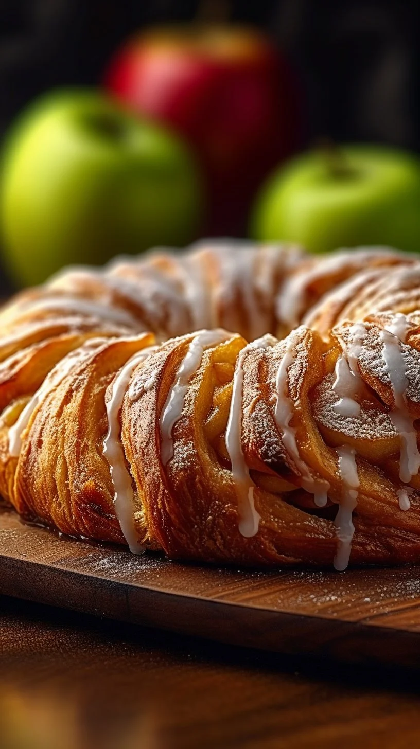Freshly baked Apple Kringle with spiced apple filling and flaky golden crust