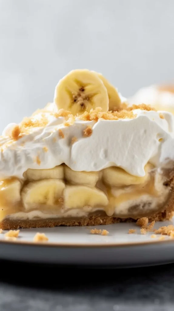 Delicious banoffee pie with layers of banana and toffee