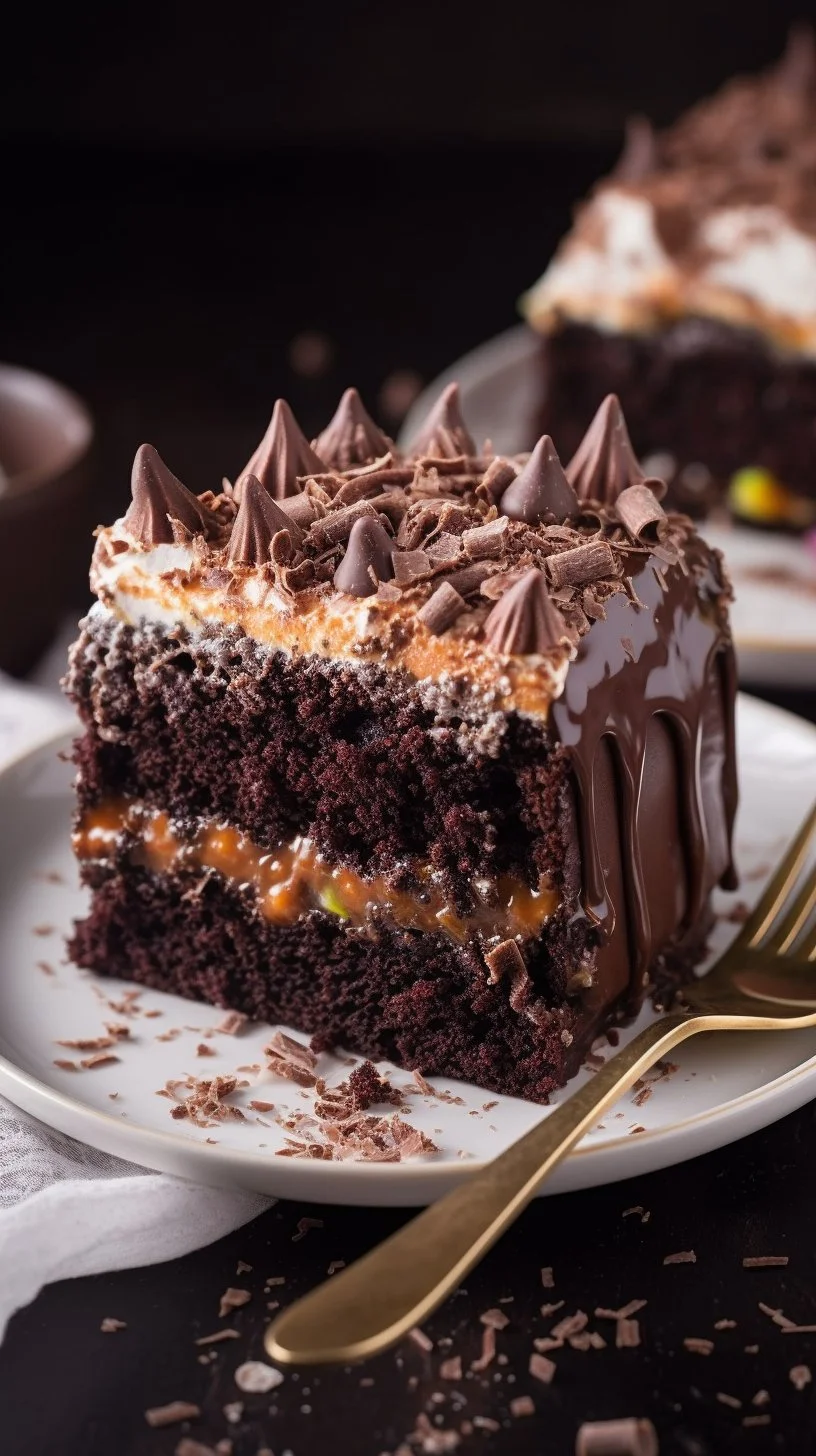 Decadent Better Than Sex Cake topped with creamy frosting and chocolate