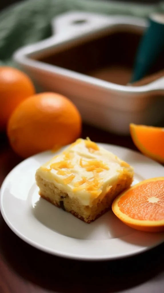 Blonde orange brownies topped with citrus zest and chocolate chips.