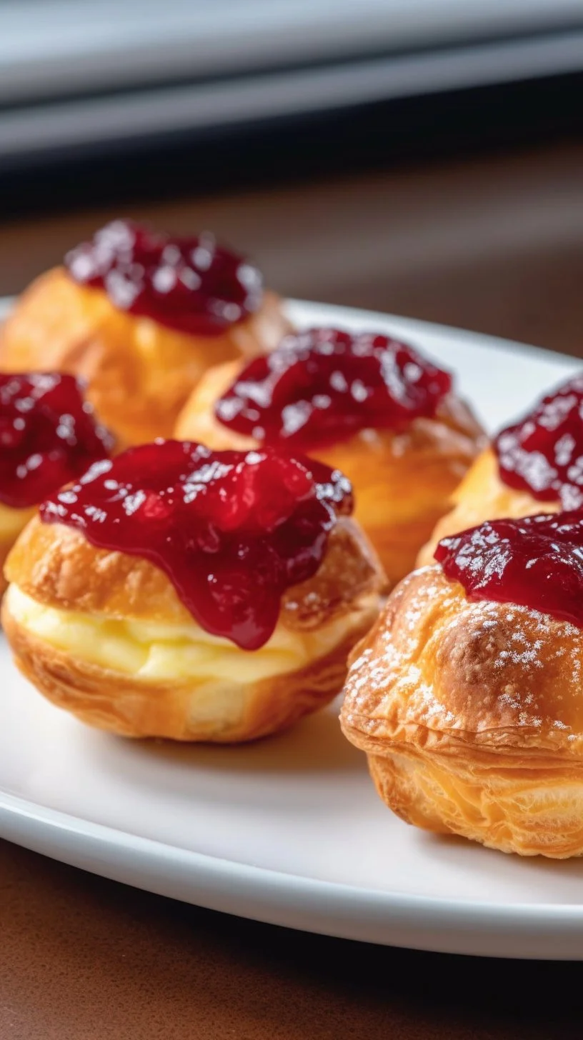 Delicious Cherry Cheesecake Muffins made with crescent dough and topped with cherries.