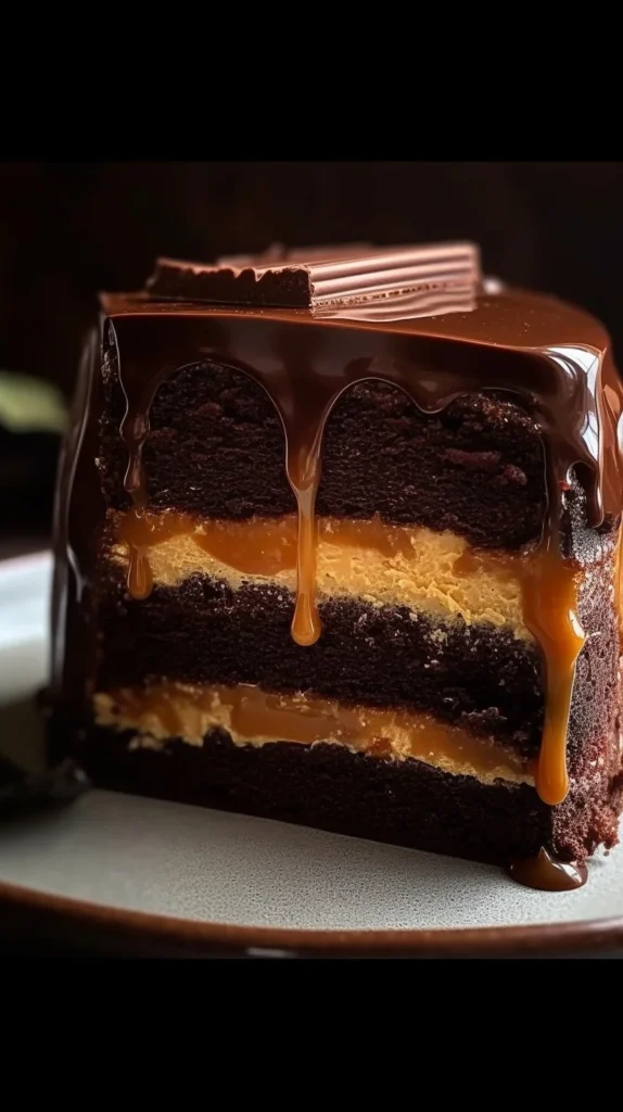 Delicious Chocolate Caramel Cream Cake with rich frosting and caramel drizzle