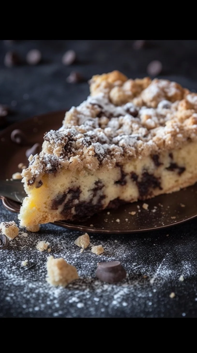 Chocolate chip ricotta crumb cake with a soft texture and crumble topping