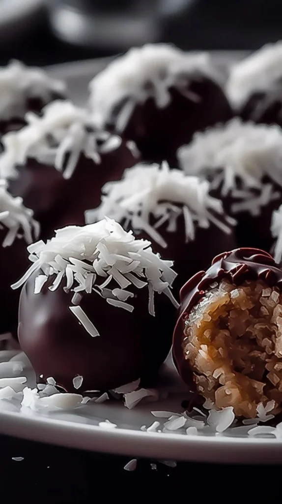 Chocolate dipped coconut cream truffles coated in rich chocolate