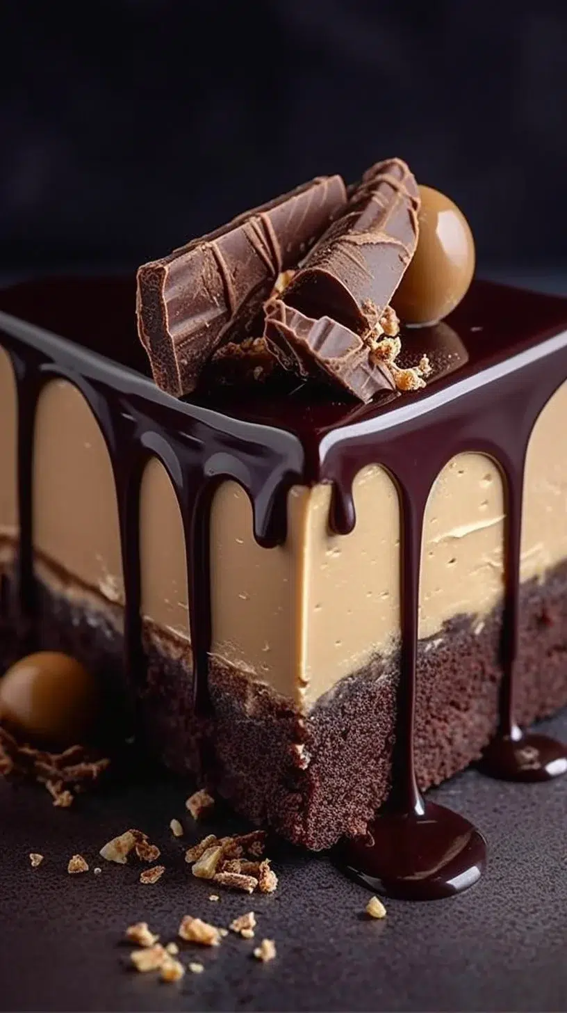 Delicious Chocolate Peanut Butter Mousse Cake topped with chocolate shavings