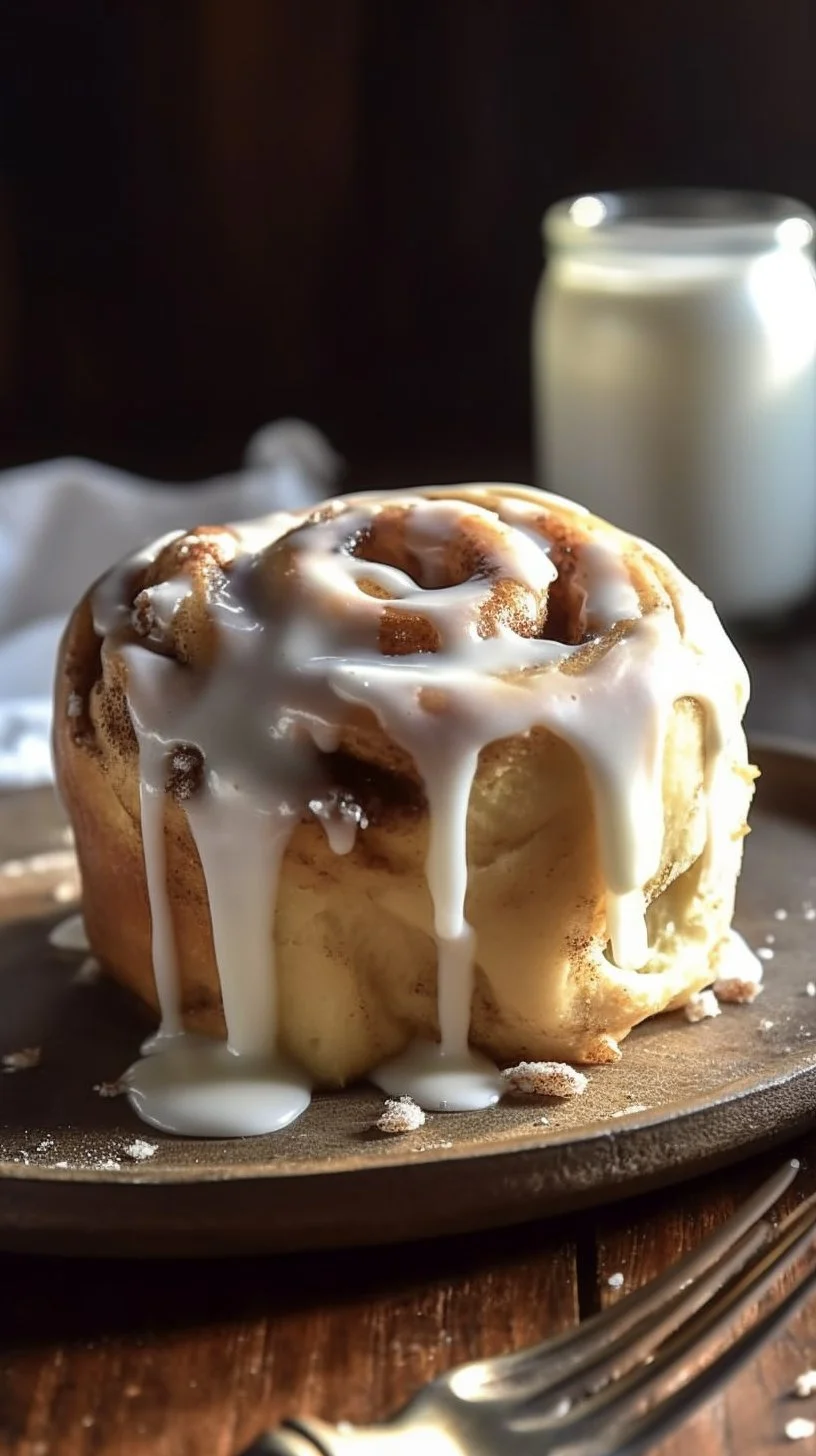 Cinnamon roll in a mug topped with icing and cinnamon sprinkles