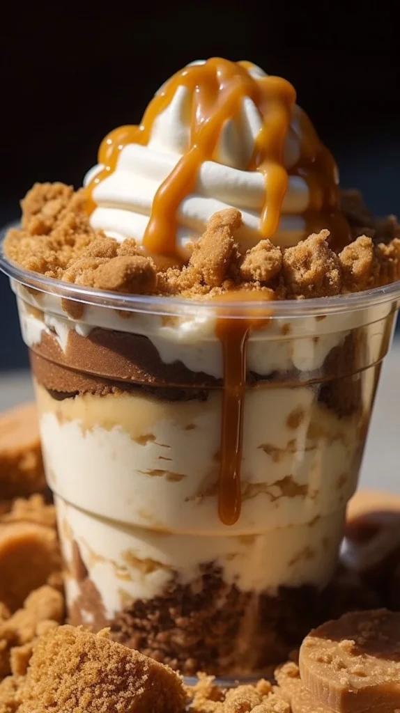 Delicious Cookie Butter Cheesecake Cups served in a dessert dish.