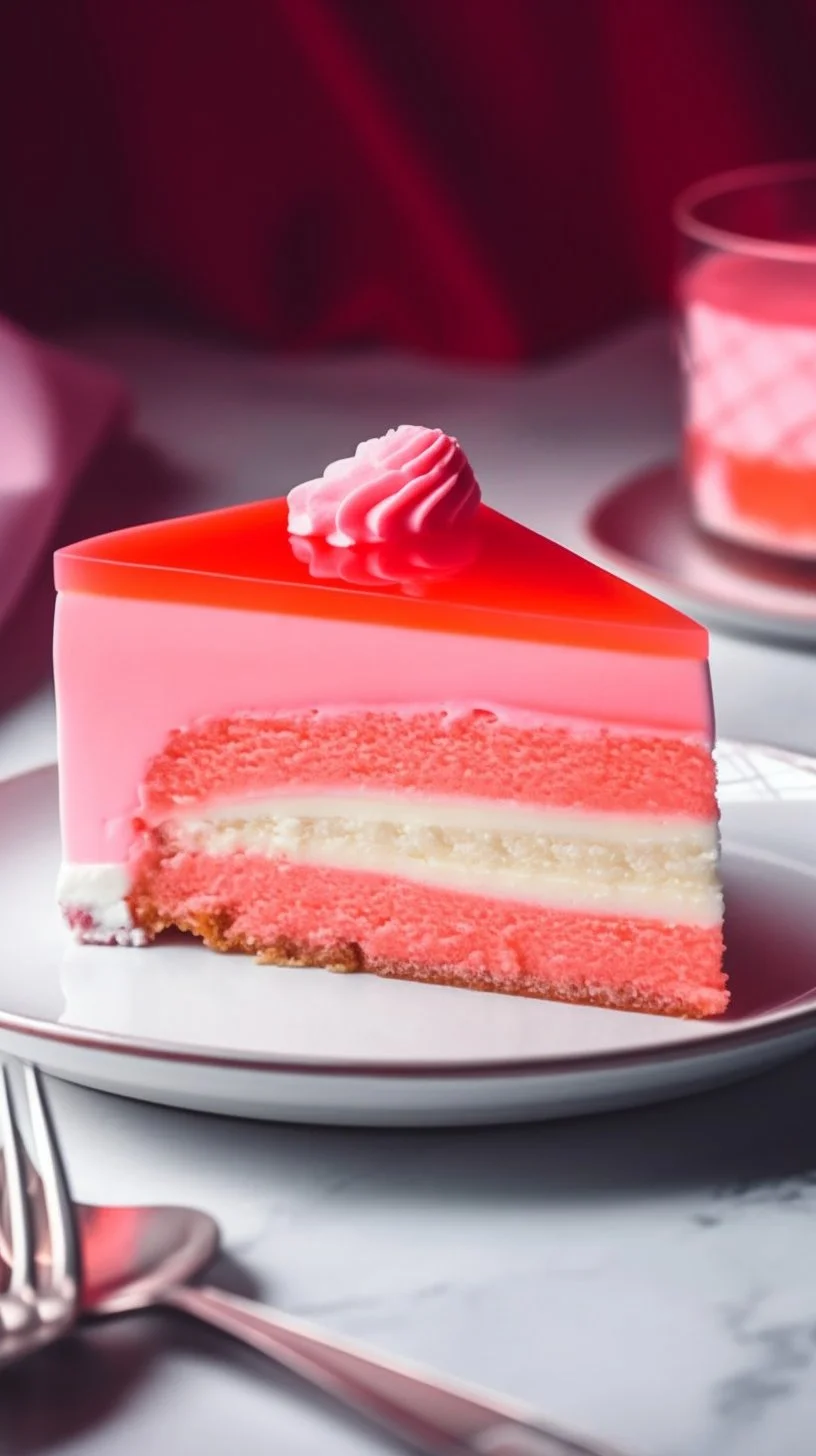 Slice of Easy Hawaiian Guava Cake on a plate with tropical decorations.
