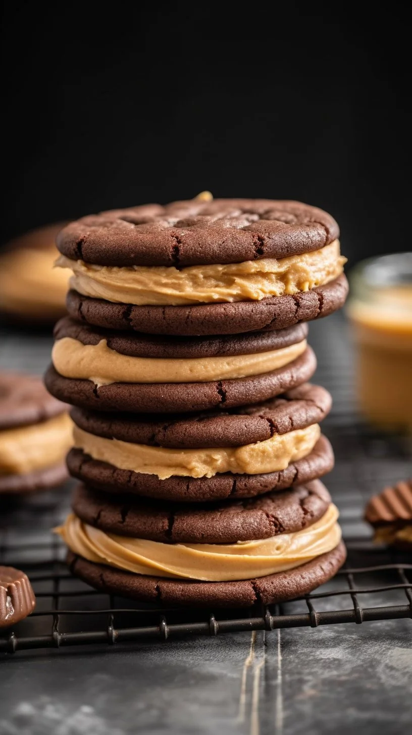 Homemade Peanut Butter Oreos with creamy filling on a plate.