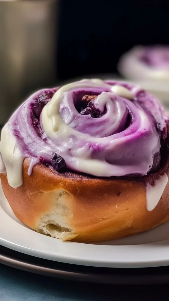 Delicious easy ube cinnamon rolls topped with cream cheese frosting