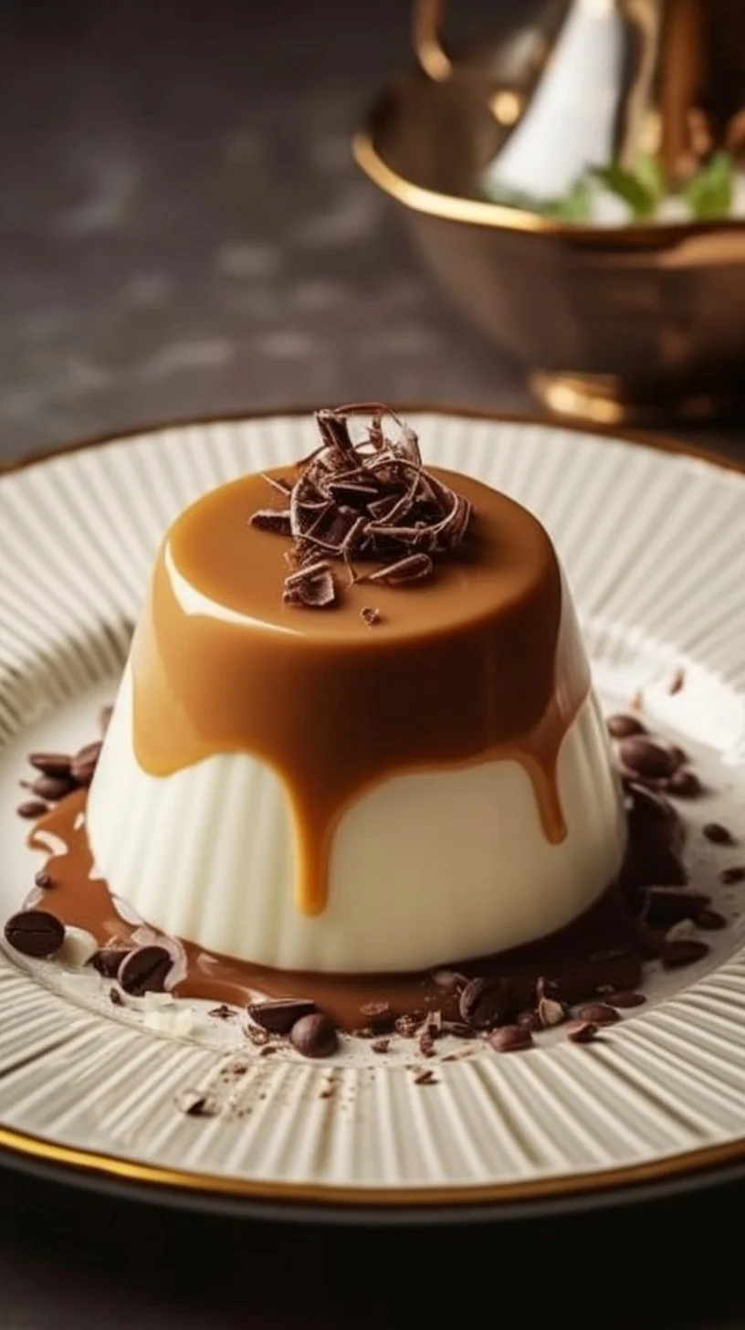 Delicious Espresso Panna Cotta dessert topped with coffee beans.