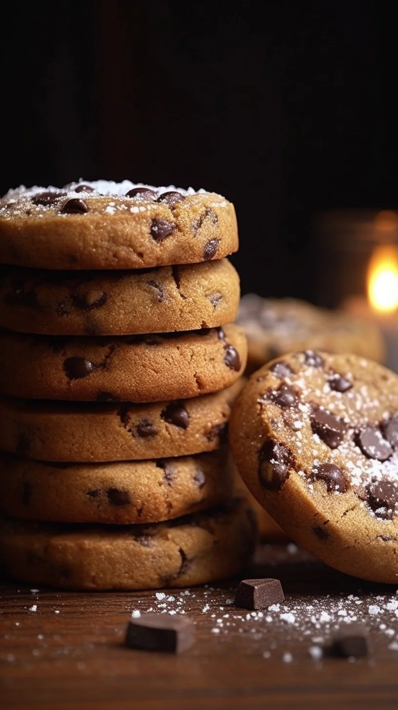 Espresso shortbread cookies with toffee chunks on a plate