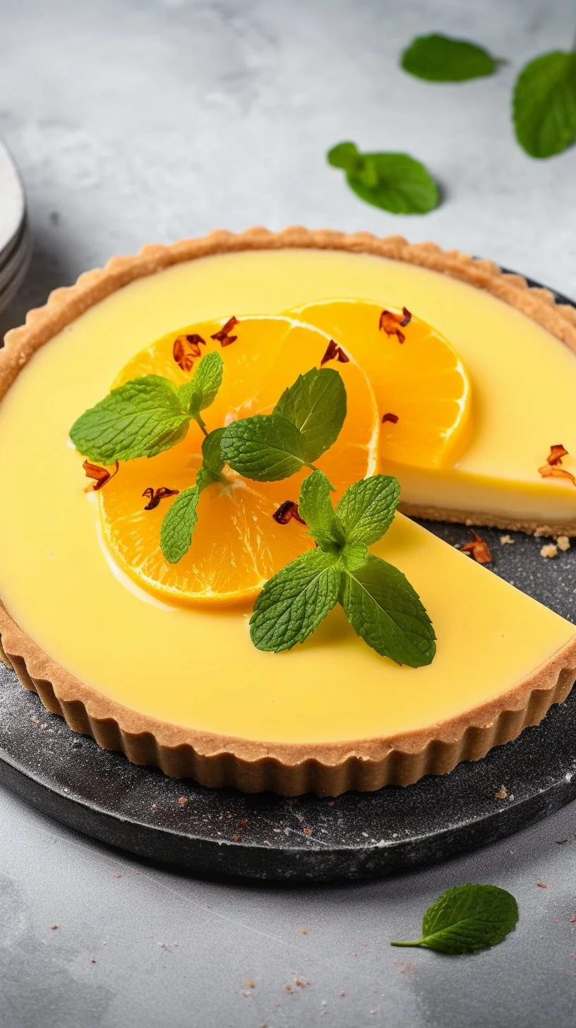 Delicious French orange tart with citrus filling and flaky crust
