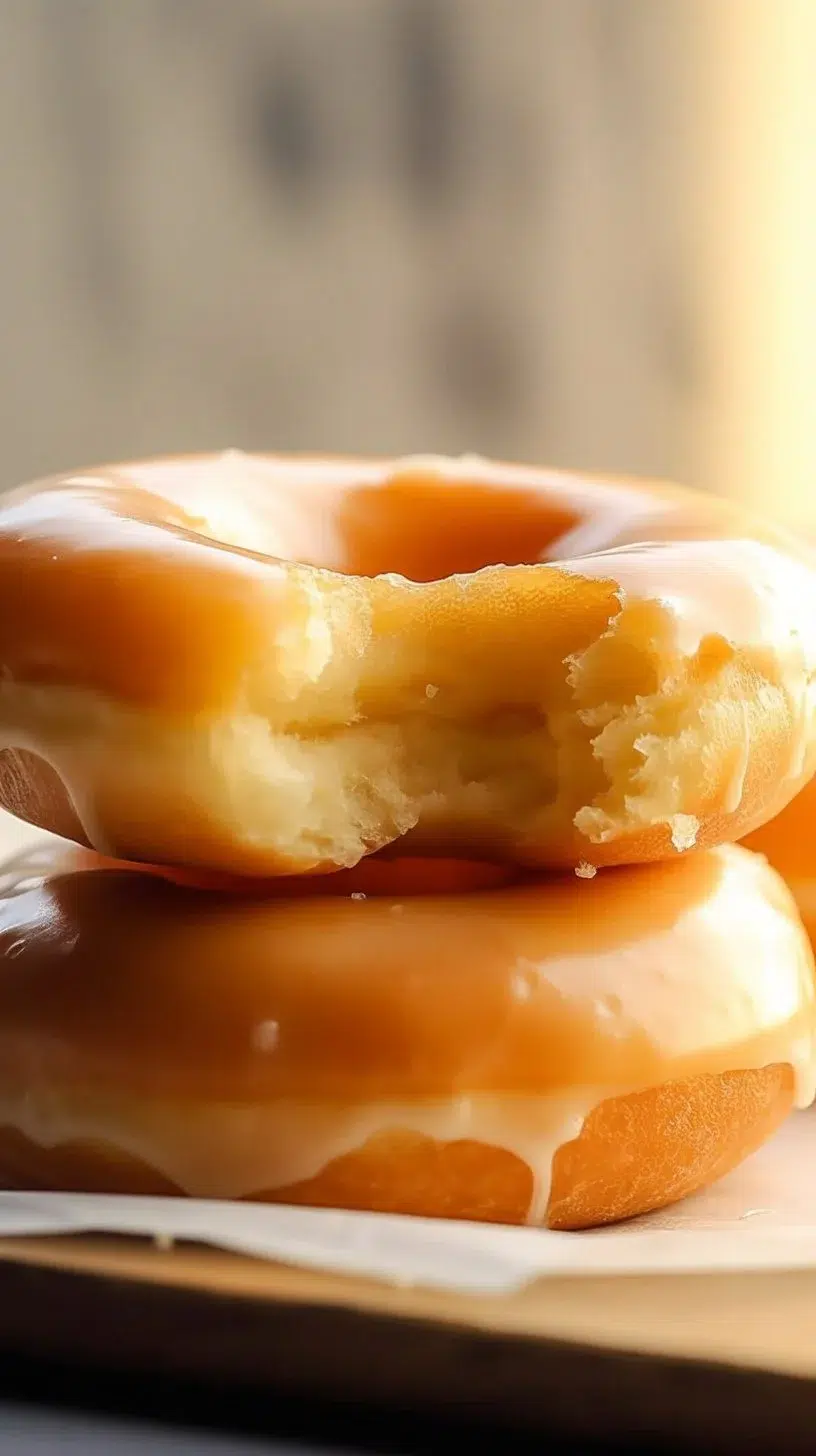 Freshly glazed donuts on a plate ready to be enjoyed