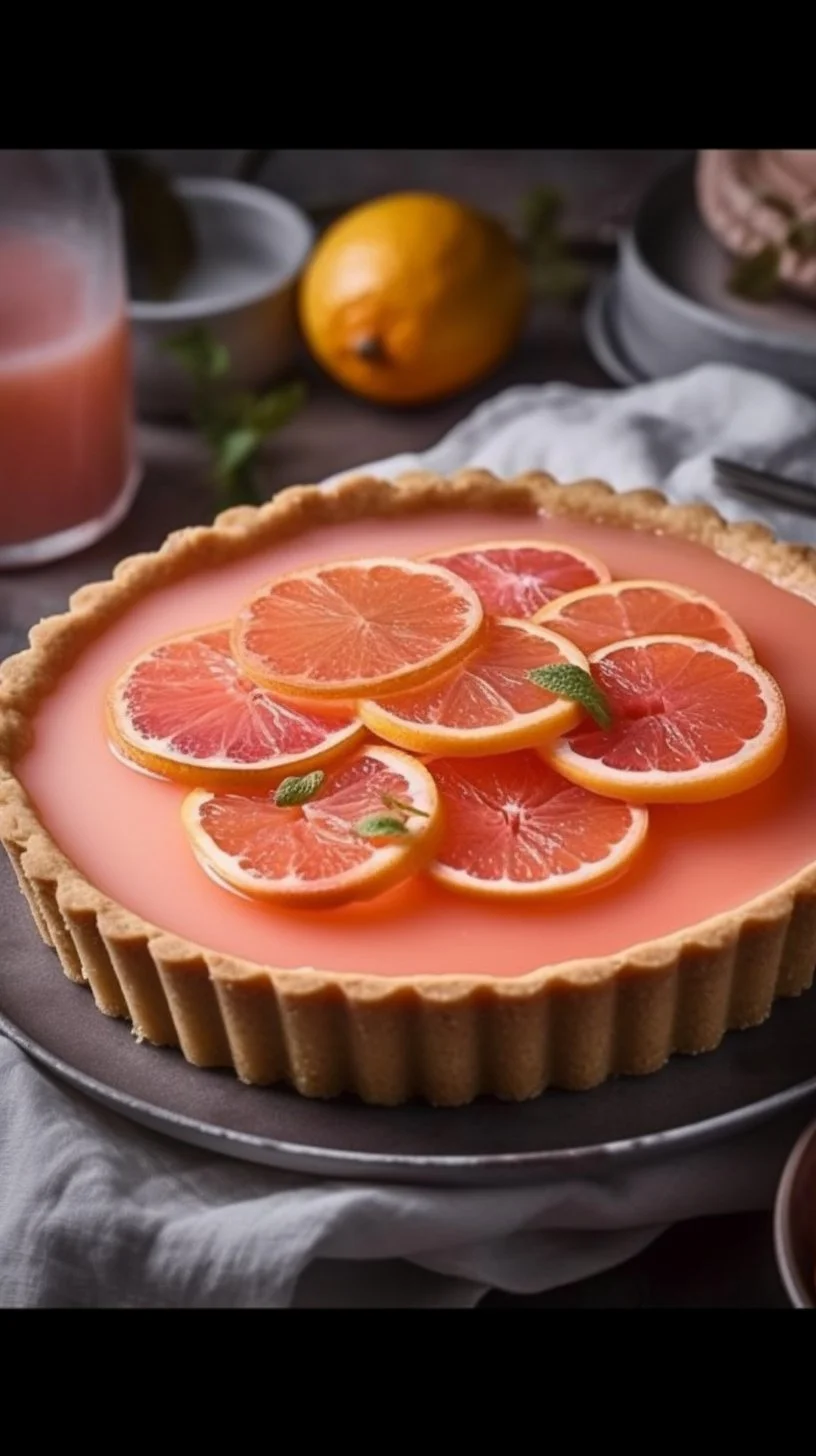 A delicious grapefruit curd tart topped with fresh grapefruit slices.