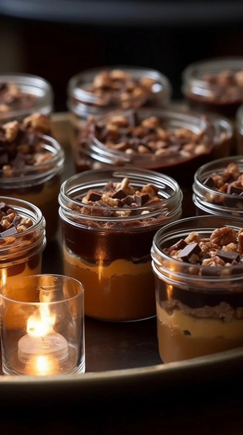 Delicious Jelly Jar Chocolate Turtle Brownies with caramel and pecans topping