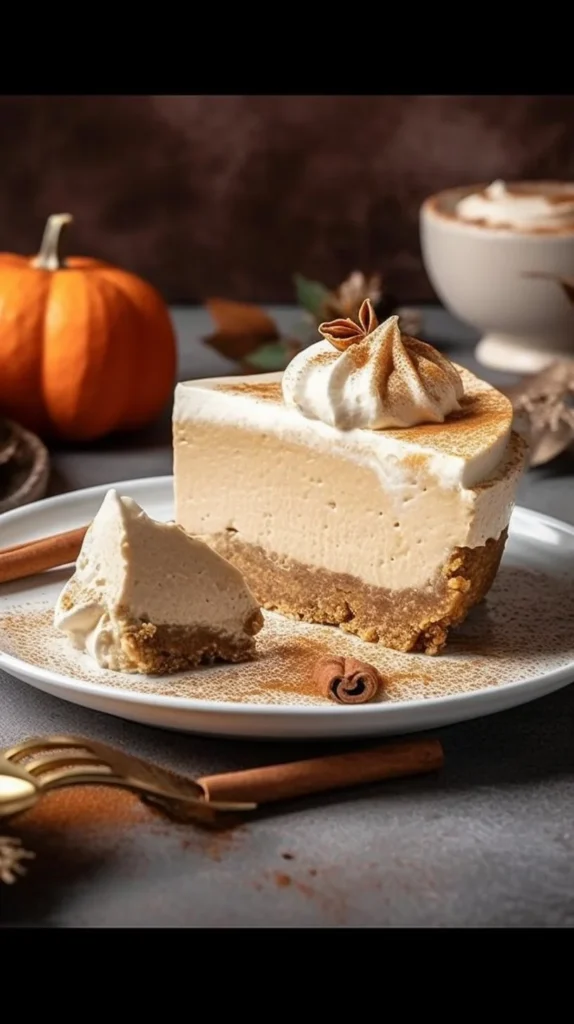 Delicious Keto No Bake Pumpkin Cheesecake topped with whipped cream