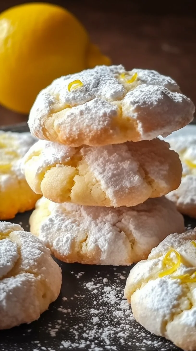 Delicious Lemon Crinkle Cookies with powdered sugar topping