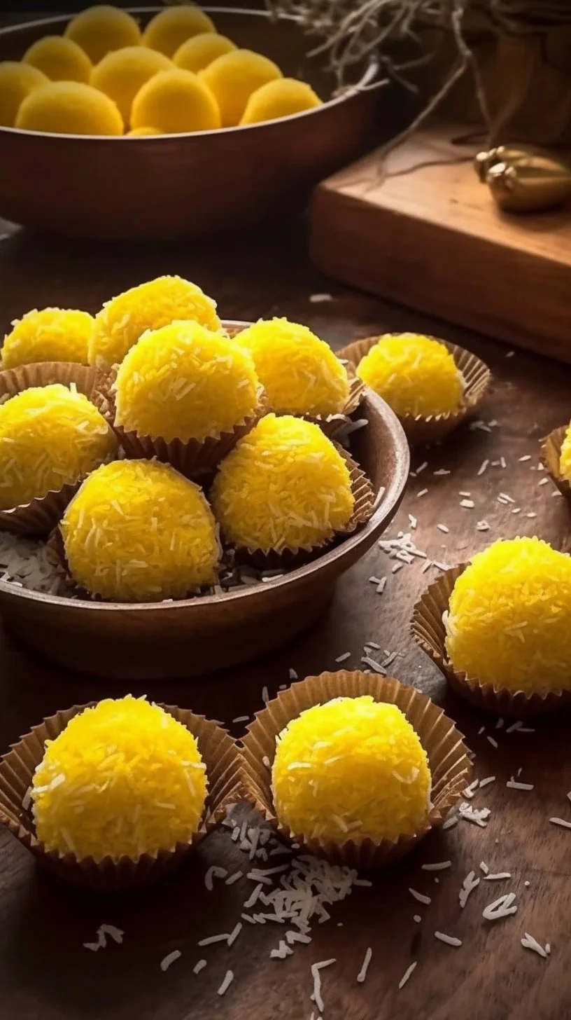 Homemade Mango Coconut Balls made with fresh mango and coconut flakes.