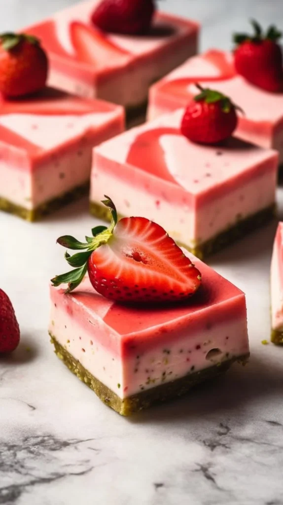 Delicious Matcha Strawberry Cream Bars with vibrant colors and creamy texture.