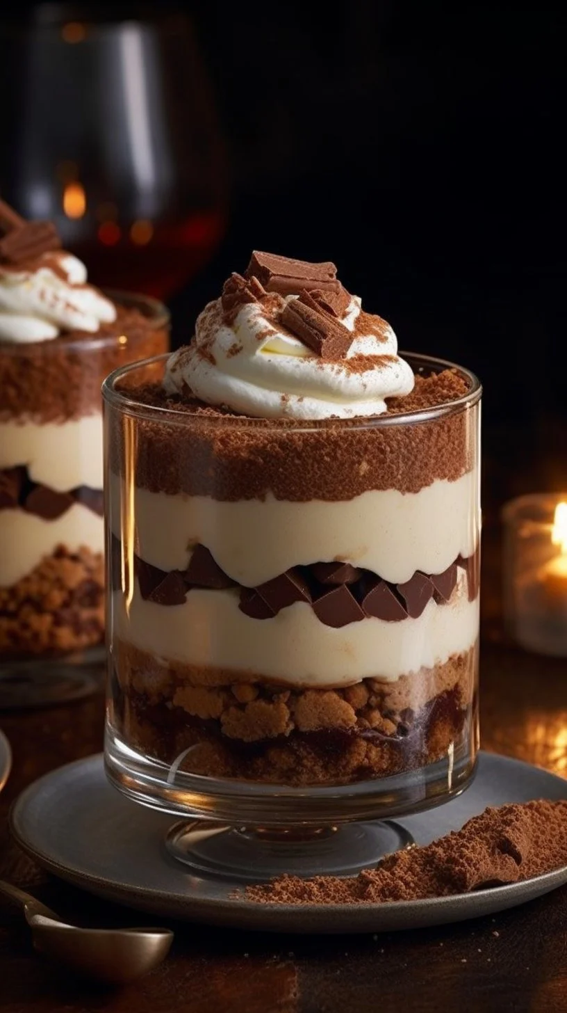 Mini tiramisu cups with coffee flavor and creamy layers