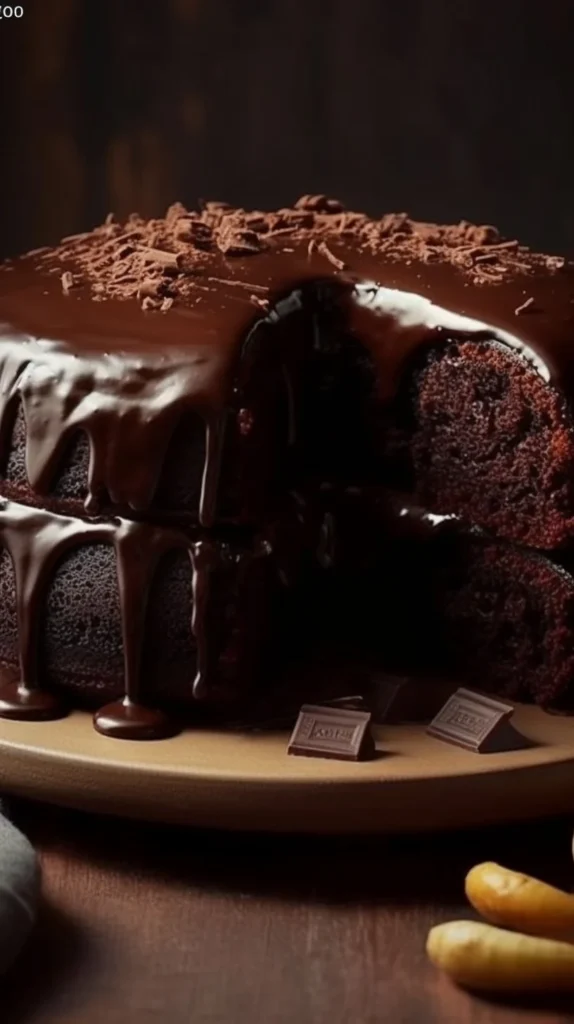 Moist Choco-Banana Cake with chocolate frosting and banana slices on top