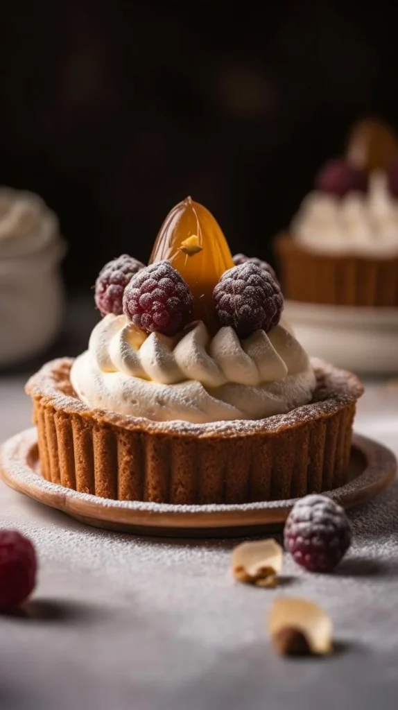 Delicious Mont Blanc Tart with whipped cream and chestnut filling