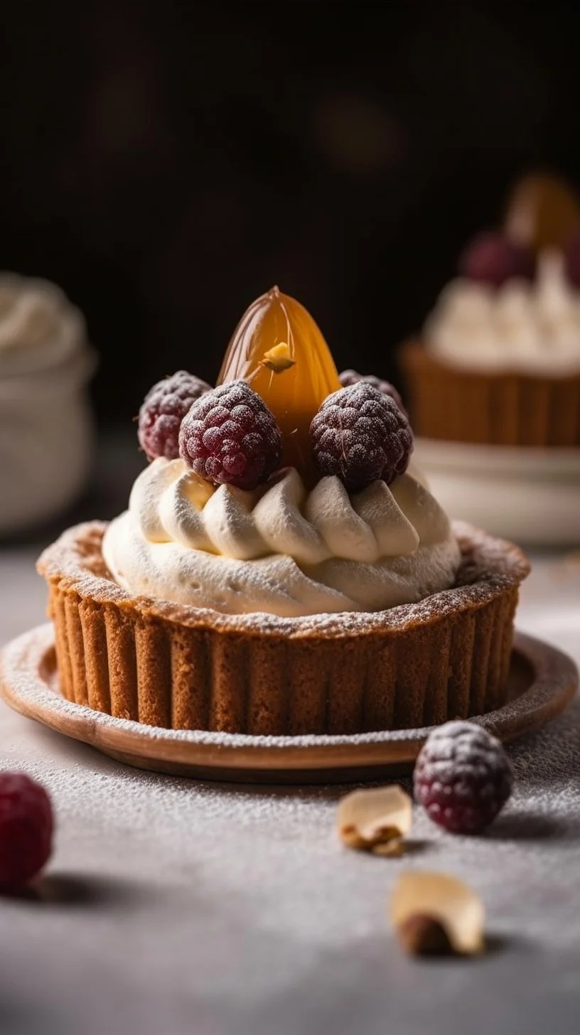 Delicious Mont Blanc Tart with whipped cream and chestnut filling