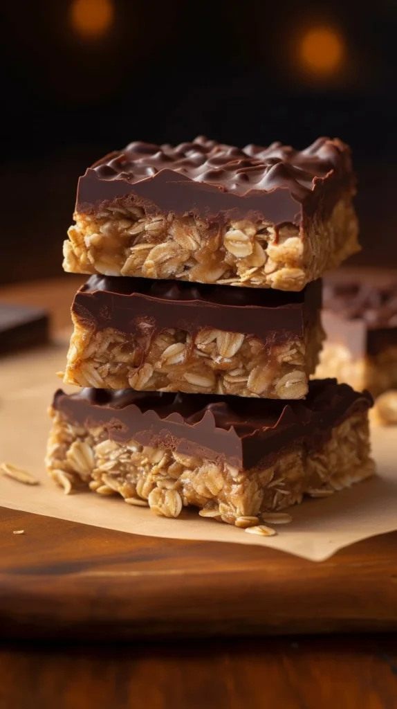 No-Bake Chocolate Oatmeal Fudge Bars on a plate with chocolate drizzle
