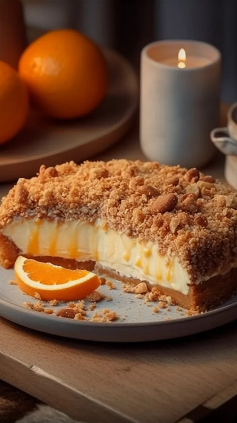 No-Bake Orange Crumble Cream Cake - a refreshing citrus dessert with crunchy crumble.