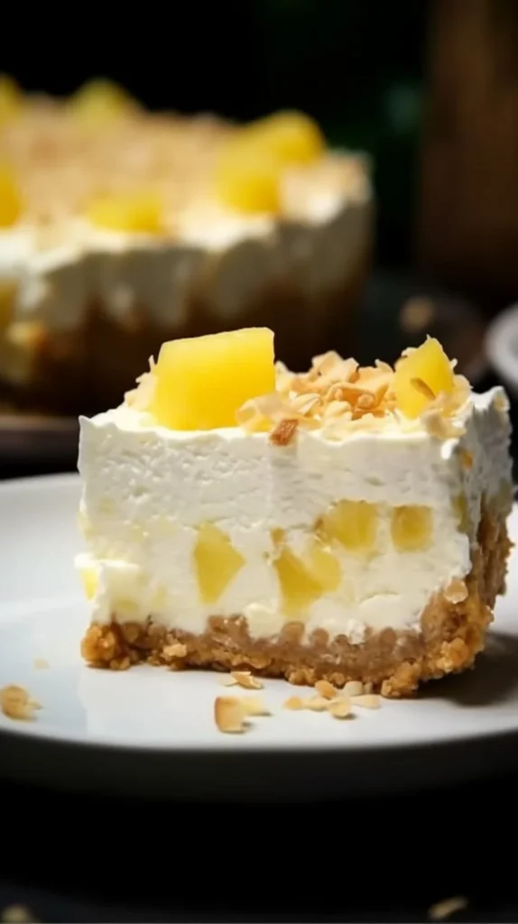 Delicious no-bake pineapple cream dessert served in a clear glass dish