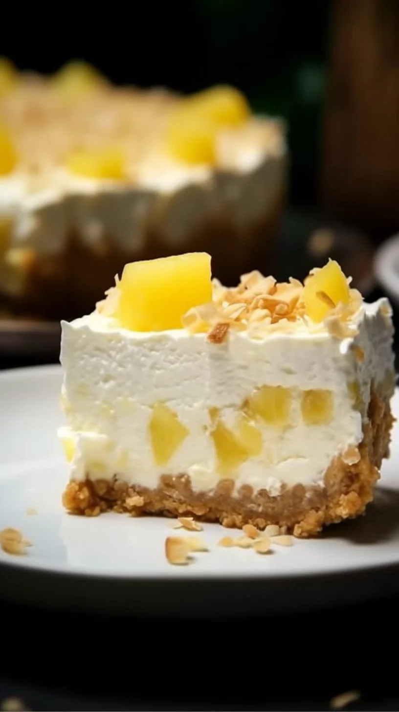 Delicious no-bake pineapple cream dessert served in a clear glass dish