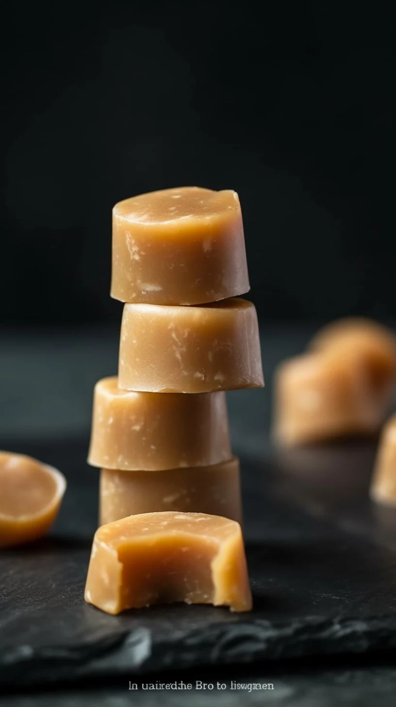 Homemade old fashioned peanut butter candy served on a wooden platter.