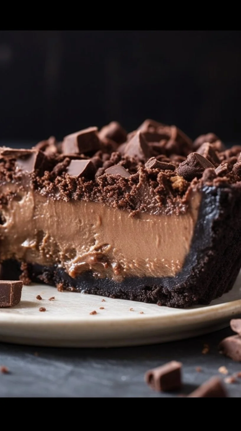 Delicious Oreo Brownie Mousse Pie topped with whipped cream and Oreo crumbles