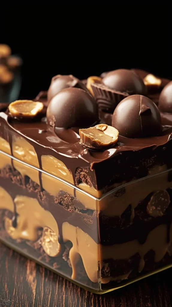 Delicious Peanut Butter Earthquake Cake topped with chocolate and peanut butter drizzle