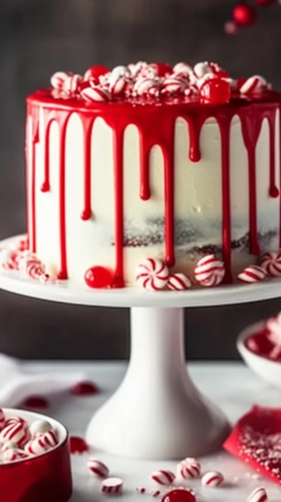 Delicious peppermint chip layer cake with chocolate and peppermint frosting