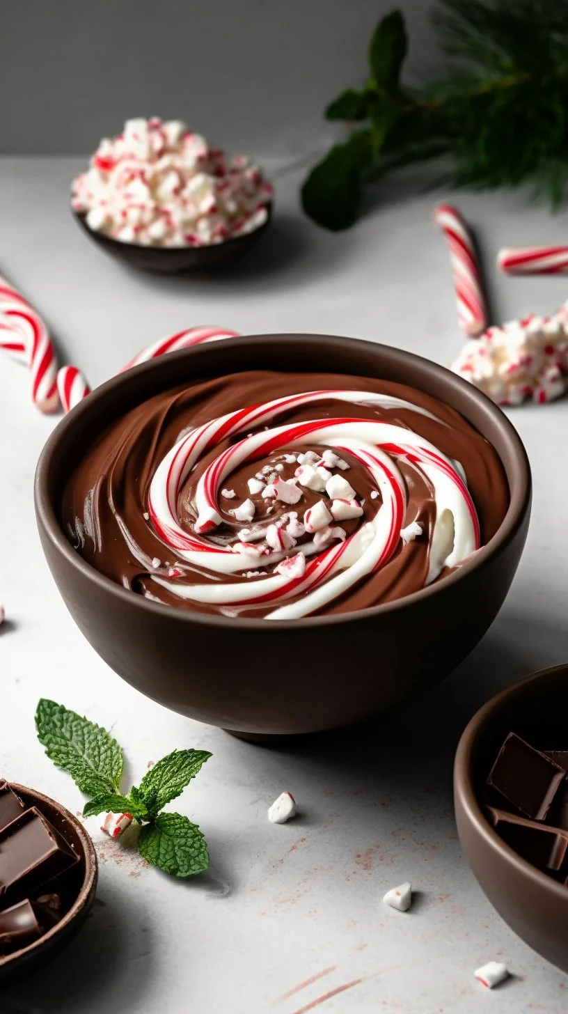 Peppermint mocha smoothie bowl topped with chocolate and mint decorations