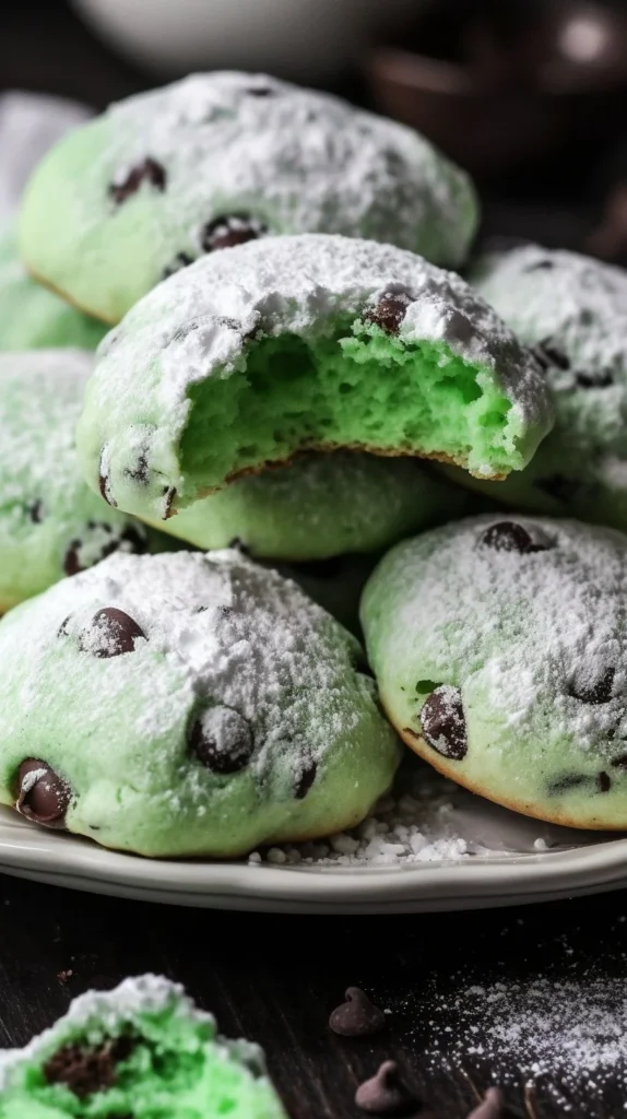 Platter of freshly baked pistachio chocolate chip snowball cookies