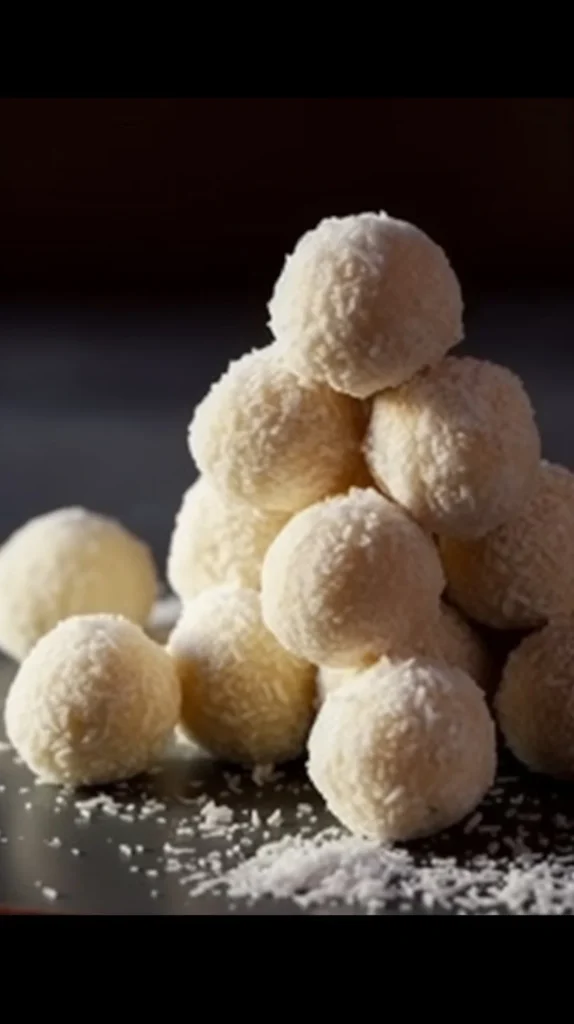 Delicious Raffaello Balls coated with coconut for a sweet treat.