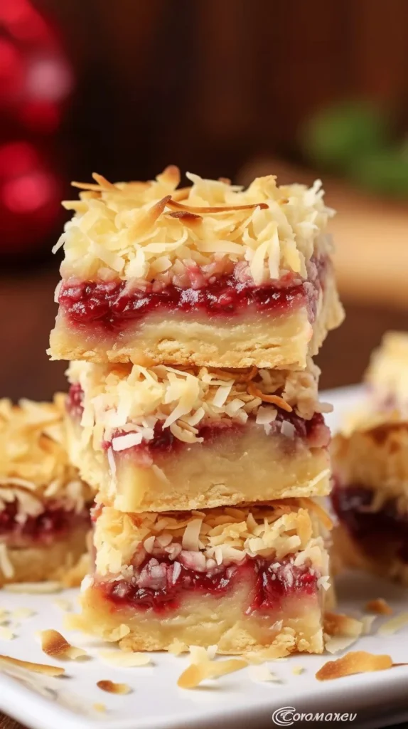 Delicious Raspberry Coconut Bars with fresh raspberries and coconut flakes