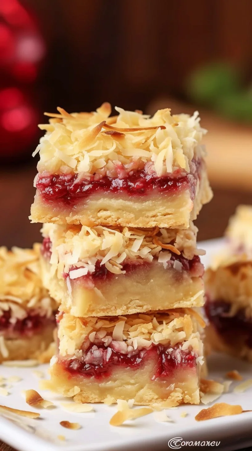 Delicious Raspberry Coconut Bars with fresh raspberries and coconut flakes